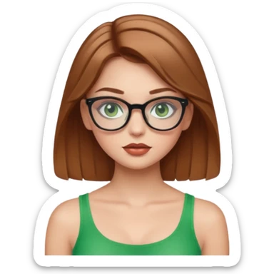 Yeşil gözlü,Hafif kahverengi saçlı, beyaz tenli, gözlüklü, crop giyinen ,baya dolgun dudaklı gloss sürmüş,makyajlı bir kız sticker