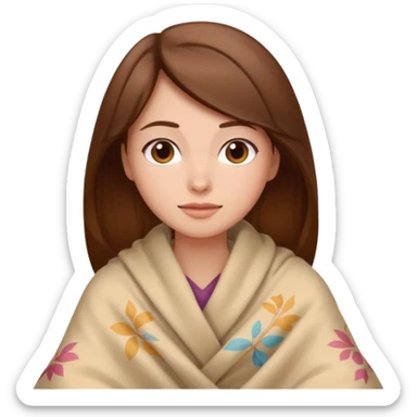 brown hair woman sitting under beige blanket sticker