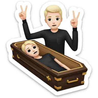 Tossed in coffin throwing up peace sign sticker