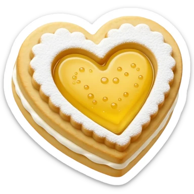 Realistic shortbread cookie in the shape of a heart with color of lemon jelly middle filling and sprinkled powder sugar on top. sticker