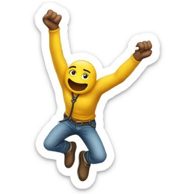 Yellow-skinned man emoji bungee jumping, arms out, rope tied to ankles. sticker