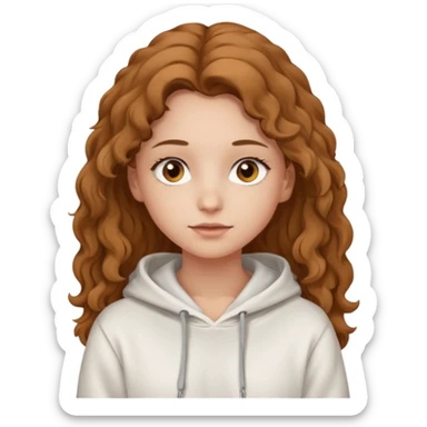 Una ragazza con una felpa semplice bianca,ha gli occhi marroni,i capelli marroni chiaro , c’è gli ha lunghi e ricci ma non troppo sticker