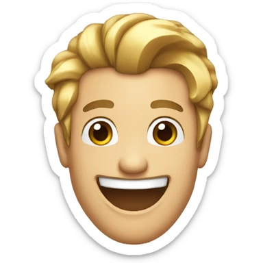 En anglais, on dirait "a man with a ponytail (the hairstyle) and a white t-shirt laughing. sticker