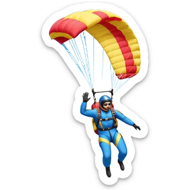 A skydiver free-falling through the clear sky, with a brightly colored parachute just about to open. The scene captures the thrill of the sport, with the vast expanse of the sky and distant ground below, emphasizing the excitement and adrenaline of parachuting sticker
