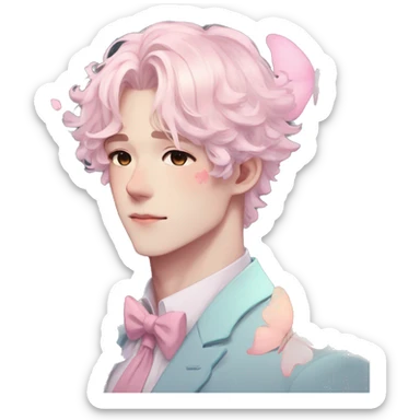 Gorgeous pastel anime style gentleman with blushing face and butterflies aesthetic trending style sticker