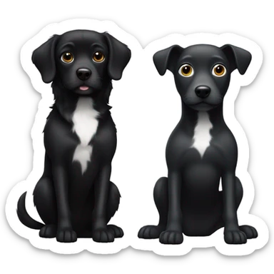 Black dog with white spotty legs  sitting next to another bigger black dog with white legs sticker