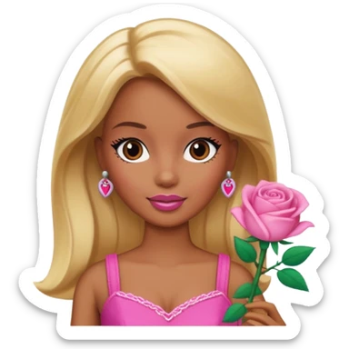 Brown skin blonde hair barbie with rose toy  sticker
