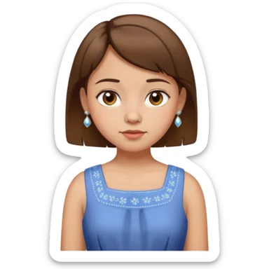Girl with short brown hair and a stubby nose wearing a dress and earrings sticker