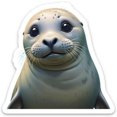 Cinematic Comical harbour seal Portrait Emoji, Head tilted dramatically with an exaggeratedly amused expression, featuring a sleek, agile body with wide, comically expressive eyes full of playful disbelief and a subtly contoured head, Simplified yet hilariously expressive features, highly detailed, glowing with a slightly sassy oceanic glow, high shine, dramatic yet playful, stylized with an air of quirky marine mischief, soft glowing outline, capturing the essence of a meme-worthy harbour seal that looks ready to side-eye its way into viral fame! sticker
