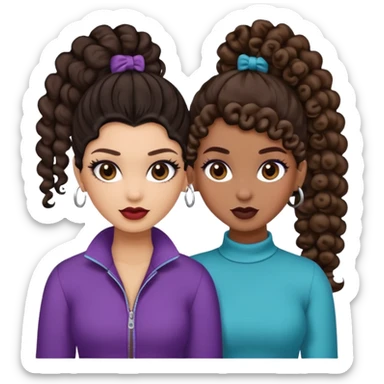 Boujy baddie best friends, trendy heavy makeup both dark hair one light skinned and one mocha brown with curls and one with ponytail sticker