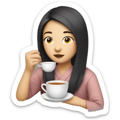 asian Girl sipping tea sticker