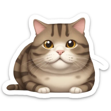 A fat Scottish cat of dark reed color with light stripes is lying sticker