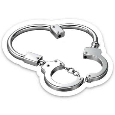 A pair of elegant handcuffs emoji made of silver chrome, smooth rounded design, glossy metallic reflections, luxury fetish aesthetic, minimal iOS emoji style, centered, clean white background sticker