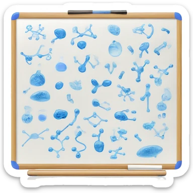Whiteboard that has blue with biology diagrams sticker