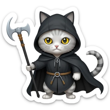 cat fighting the grim reaper  sticker
