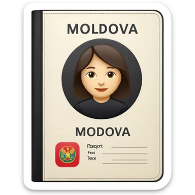 passport with placeholder lines instead of text, small silhouette of Moldova in the corner, classic emoji style sticker