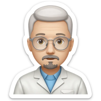 Make a person in a scientist's suit, hairless, with glasses and a goatee. sticker