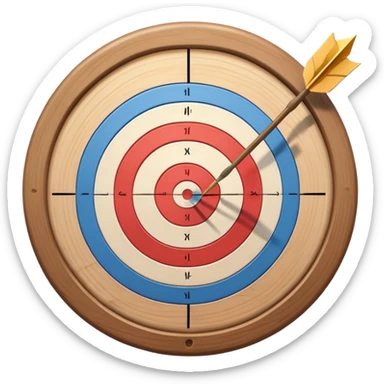 A bow with an arrow drawn back, aimed at a target with concentric rings. The background suggests a calm, outdoor archery range, emphasizing the precision, focus, and skill required in archery as a competitive sport. sticker