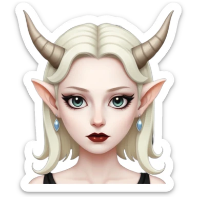 Woman with subtle horns, smooth skin and sharp gaze, divine corruption sticker