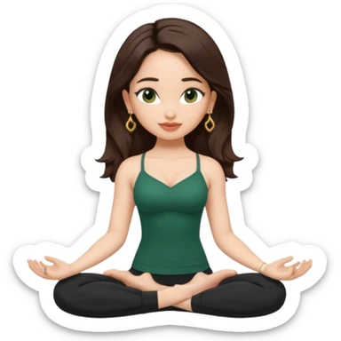 pretty bratz genmoji that looks like tamannah bhatia (bollywood actress), wearing a dark green sweetheart neckline top, dark brown hair, light makeup, no necklace, dangly earrings, side hair part, dark brown eyes, doing yoga sticker