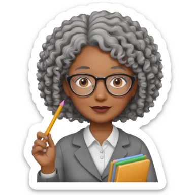woman teacher, brown skin, curly grey hair, old, wearing glasses, hold chalk on hand sticker