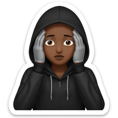 🥷🏽: inspire toi de cet emoji faisant en sorte qu’il est les mains sur ses yeux et garde sa cagoule noir avec uniquement ses yeux apparent sticker