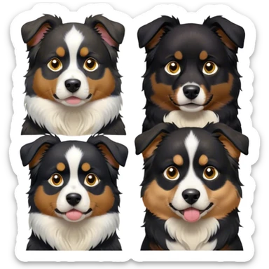 Cinematic Meme-Worthy Grumpy Black Tri Australian Shepherd Portrait Emoji, Head held high but eyes filled with dramatic disappointment, smooth black fur with distinctive white and tan patches, deeply furrowed brow forming an unmistakable scowl, floppy ears slightly angled back in disapproval, piercing dark eyes glaring with pure exasperation, Simplified yet hilariously over-exaggerated features, highly detailed, glowing with an aura of supreme annoyance, high shine, exhausted yet judgmental, stylized with an almost regal pettiness, bright but brooding, soft glowing outline, capturing the essence of a pup that has seen it all and is thoroughly unimpressed, so meme-worthy it feels like it could instantly become the next viral sensation of grumpiness! sticker