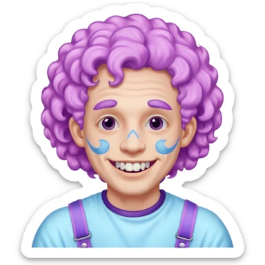 very cheerful colorful puffy violet curly haired man made out of cotton candy wearing teeth-braces and excessive face tattoos just face  sticker