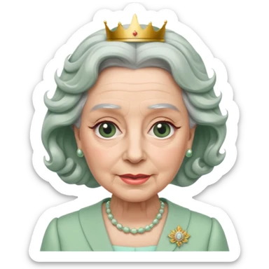 Queen Elizabeth with grey hair and waves in pastel green clothes sticker