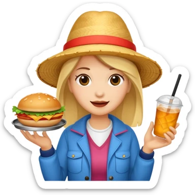 tourist woman holding street food sticker