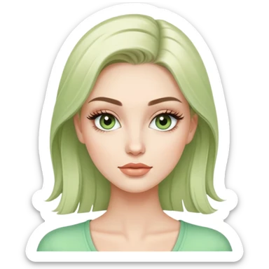 white female fashion model with light green top and lush long eyelashes, beautiful face sticker