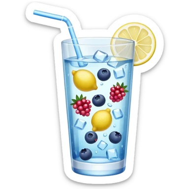 refreshing drink of water with berries, lemon, and ice, emoji style sticker