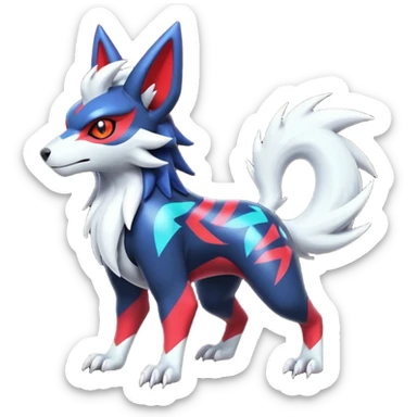 Futuristic shiny colorful neon vibrant bright patterned Zoroark-Zangoose-Litten-Absol-hybrid-creature sticker