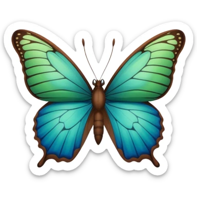 A butterfly with blue edges, green wings, and a brown body  sticker