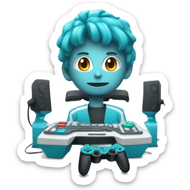 Cyan and white gaming setup  sticker