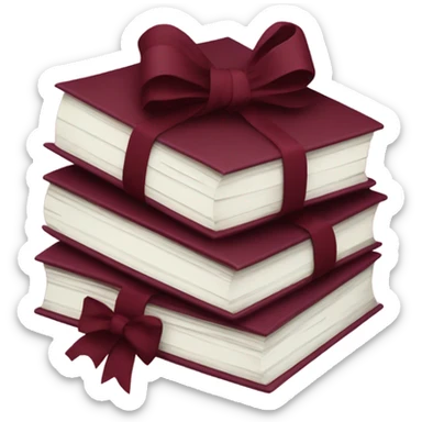 burgundy books stacked up and tied together by a burgundy bow sticker