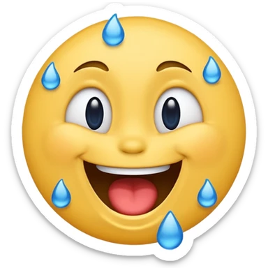 Emoji, yellow round laughing hysterically face, with blue tears of joy on it.  sticker