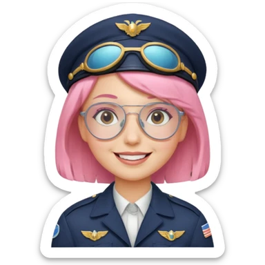 Captain Rosie – pilot with short pastel-pink bob and aviator glasses sticker