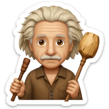 Albert Einstein as a caveman holding a club, emoji style sticker