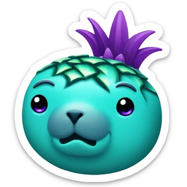 teal seal with purple pineapple on head sticker