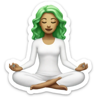 Chakra woman meditating with light skin and green hair sticker
