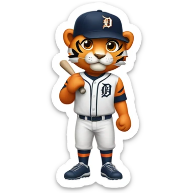 A strong tiger dressed as a Detroit tigers baseball player sticker