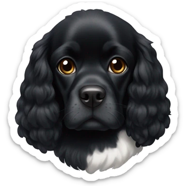 completely black small king spaniel with black fur on his whole face and white fur on chest sticker