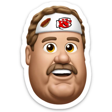 Very obese Andy Reid Kansas City chiefs eating meatloaf wearing a chiefs uniform sticker