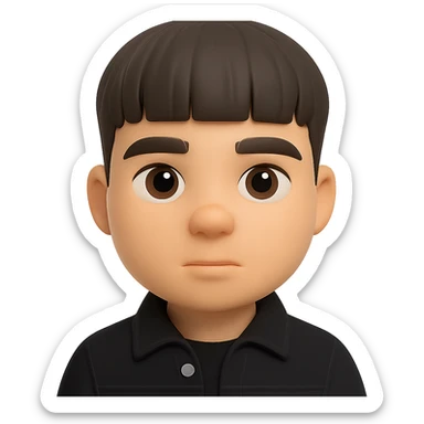 Create a plausible 3D emoji based on the provided photo, preserving facial details but removing pimples and mustache. The character should be wearing a black denim jacket. The style should resemble Microsoft 3D emoji style. Background should be removed. sticker