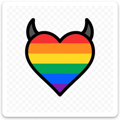 minimalist devil heart icon, red heart with black horns, subtle rainbow gradient fill for pride sticker