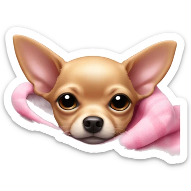 black & tan chihuahua puppy sleeping with a pink blanket  sticker