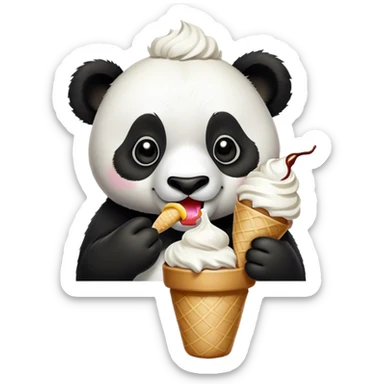 Panda eating ice cream with a little bit of coconut cream on top  sticker