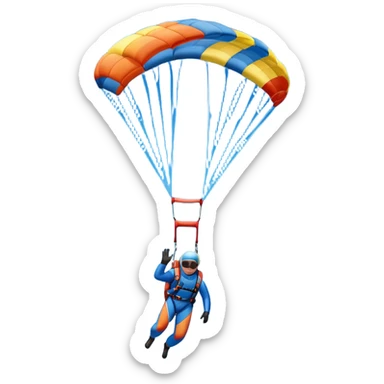 A skydiver free-falling through the clear sky, with a brightly colored parachute just about to open. The scene captures the thrill of the sport, with the vast expanse of the sky and distant ground below, emphasizing the excitement and adrenaline of parachuting sticker