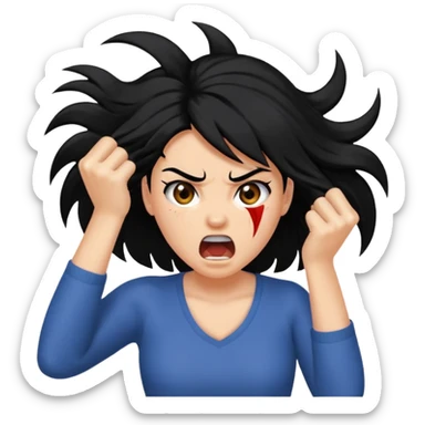 black haired woman ripping her hair out with rage sticker